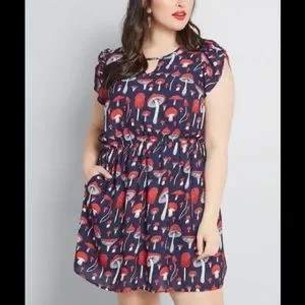 ModCloth Saturday Splendor Mushroom Dress Sz XL Twee Cottagecore